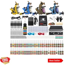 Solong Complete Tattoo Kit 4 Pro Machine Guns 54 Inks Power Supply Foot Pedal...