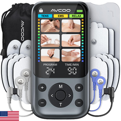 AVCOO 3-in-1 TENS Unit Muscle Stimulator with 24 Modes, 30 Intensities EMS Massa