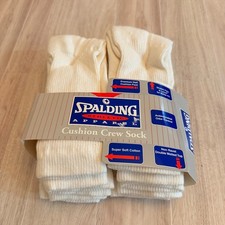 Spalding Cushion Crew Socks Mens 10-13 White New 6 Pair Pack Made in USA Sock