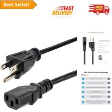 Reliable 3ft Replacement Power Cable for PC, Monitor  Printer - Listed, 10A