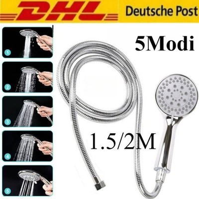 Handbrause Duschkopf Brausekopf 5 Strahlarten mit 2M-Schlauch Bad Wassersparend
