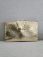 Vtg St. Thomas Leather Wallet Clutch Women's Gold Kiss Lock Bi Fold Metallic