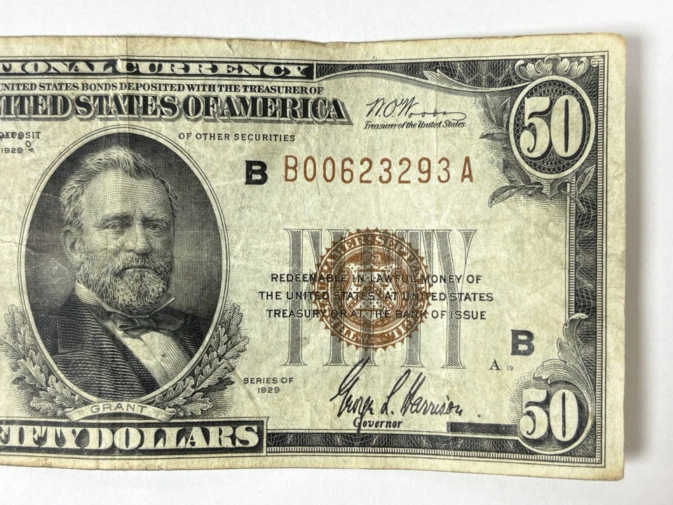 1929 $50 Fifty Dollar Bill Federal Reserve Banknote New York Brown Seal - Image 4 of 4