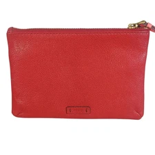 Fossil Leather Wristlet Clutch Red Zip Pouch Wrist Strap Womens