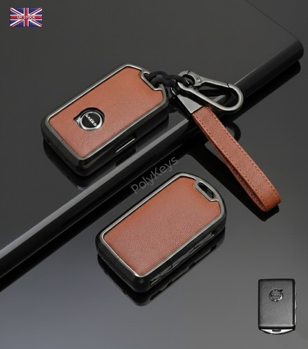 Leather Alloy Key Fob Case Cover For VOLVO XC40 XC60 XC90 EX V60 V90 T5 T6 T8  - Picture 1 of 10
