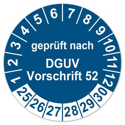Prüfplaketten Geprüft nach DGUV Vorschrift 52 Blau 2025-2030 PVC Folie LTA010