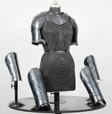Handmade 18 Gauge Steel Knight Armor Gorget & Pauldron Set LARP, Cosplay Step