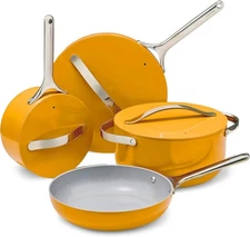 Caraway Home 12 Piece Nonstick Cookware & Cabinet Organizer Set Marigold Yellow 