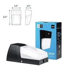 LED Wall Pack Light with Photocell 30w (150-250W) 3300 Lumens 5000k Dusk To Dawn