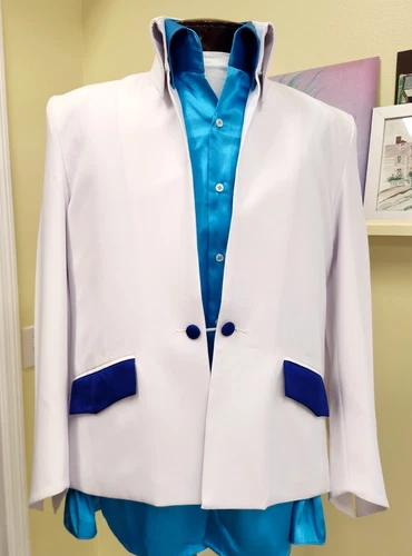 ELVIS PRESLEY Vegas Coat ( BRAND NEW ) size 40, WHITE w/Royal Blue, Monsoon Mike - product listing photo