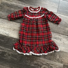 Little Me Girls Plaid Christmas Nightgown Red Long Sleeve Lace Trim 18 Months