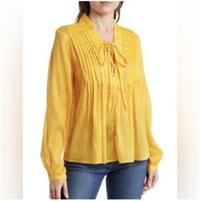 Rag & Bone Sachi Pleat Split Neck Cotton/Silk Top Safron NWT $325 Sz M