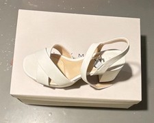 Alex Marie Women  s White Leather Strappy Ankle Strap Open Toe Heels 6.5M