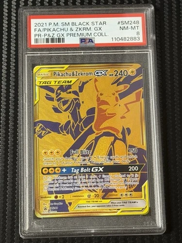 PSA 8 2021 Pokemon PIKACHU & ZEKROM GX Tag Team #SM248 Black Star Promo