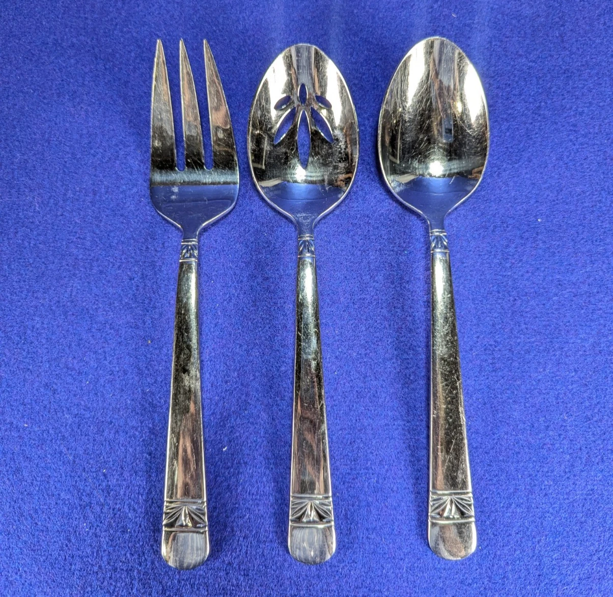 Waterford Wicklow (3) Serving Pieces~ Meat Fork, Slotted & Serving Spoons 9"