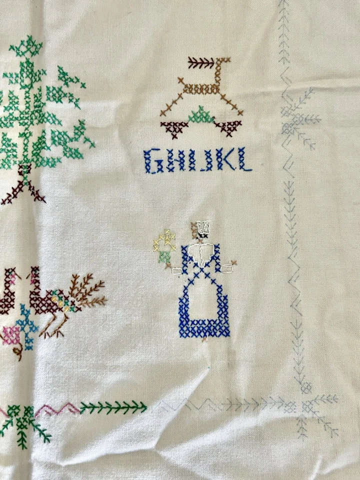 VTG Cross Stitch Table Cloth Bucilla's "Treasure Chest" 33” unfinished Thanksgiv - Image 3 of 4