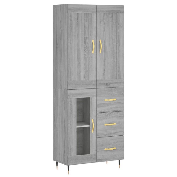 Schmales Highboard Grau Sonoma 69,5X34X180 Cm Holzwerkstoff-image