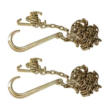 5/16''x10' Transport Tow Chain G70 w/ R T J&Grab Hook J Hook Long Shank 2PCS