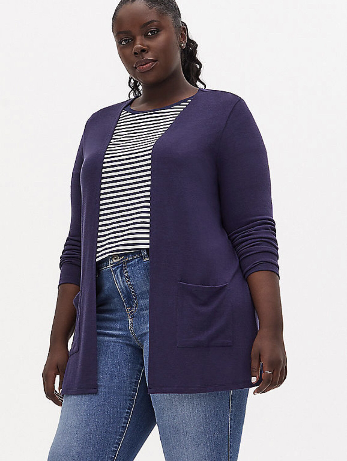 Torrid Sz 5 Navy Hacci Open Front Cardigan Plus | eBay