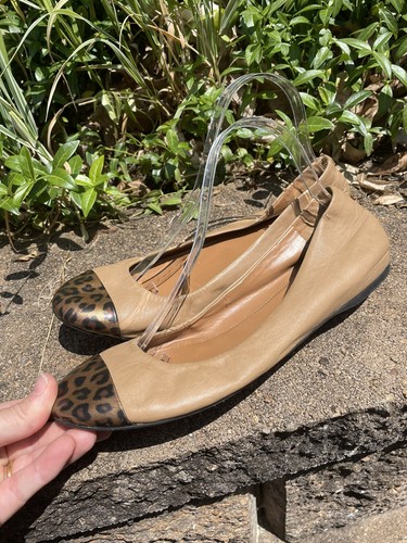J. Crew UPTOWN Ballet Leather Tan Leopard Cap Toe Flats Women's SZ 9.5 M - Picture 7 of 8