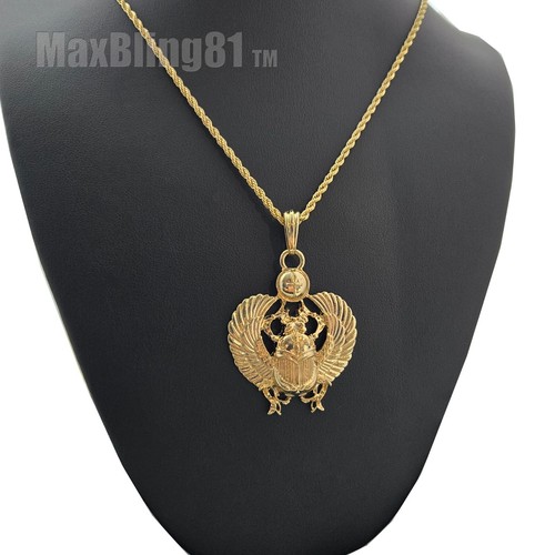 Egyptian Scarab Gold Plated Fashion Pendant & 18" 20" 24" Box Chain Necklace - Picture 16 of 16