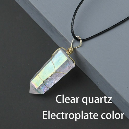 Natural Hexagonal Crystal Quartz Point Pendant Wire Wrap Stone Wand Necklace - Picture 16 of 38