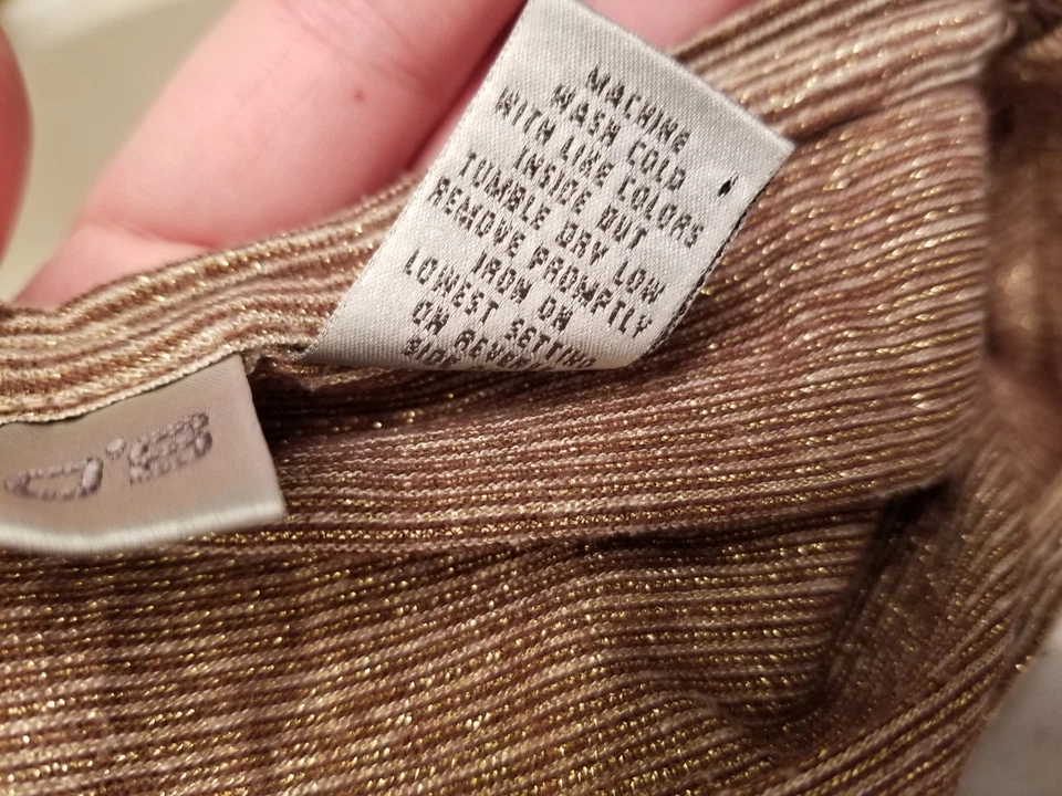 Camisa Top Blusa Chico's Mujer Talla 2 L Grande Marrón Dorado Rayas Lino Foto 3 de 4