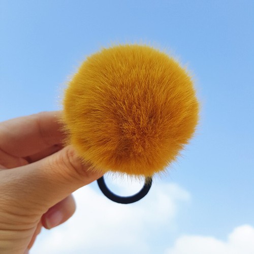 Women Solid Color Fluffy Plush Hair Rope Pompom Stretch Hair Ties Rubber Band - Picture 12 of 21