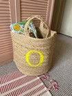 Letter O Handwoven and Wool Embroidered Alphabet Toy or Laundry or Shoe Basket