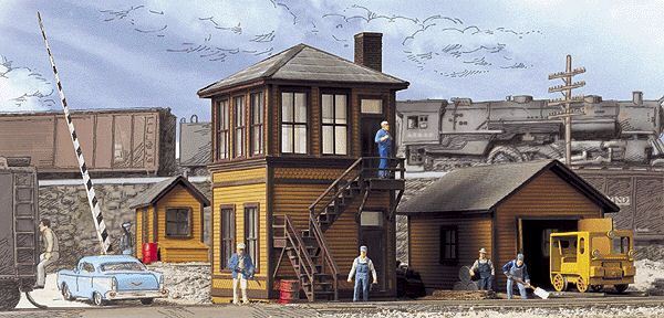 H0 Gauge - Trackside Equipment Set with Signal Box 6 Pieces - 3530 New