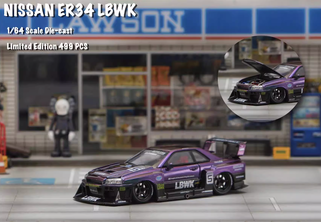 CR SW 1:64 JDM Purple Skyline GTR ER34 LBWK #5 Sports Model