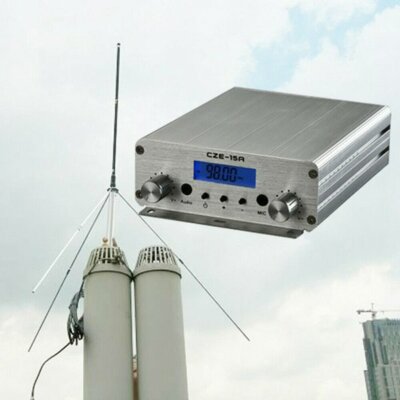 CZE-15A Digital Smart FM 12V Transmitter Radio Station+ 1/4 wave GP Antenna 15W