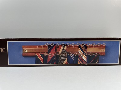 Vintage Swank 24 Hook Automatic Tie Rack Wood/Brass, Original Box