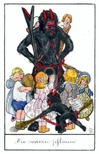 Black Krampus with Children *Antique Postcard Reproduction*