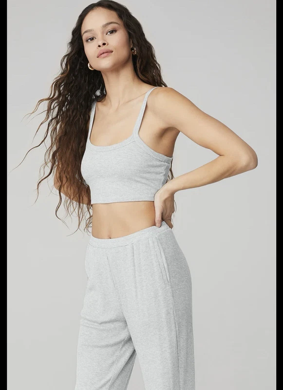alo-yoga ribbed crop whisper visit athletic heather tank-top