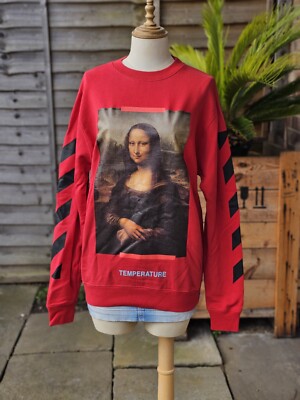 Off White Red Mona Lisa Print Sweatshirt Jumper Oversized XS UK