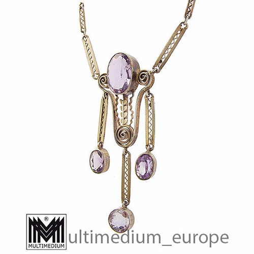 Jugendstil Silber vergoldet Collier Anhänger Amethyst silver necklace - Bild 3 von 4