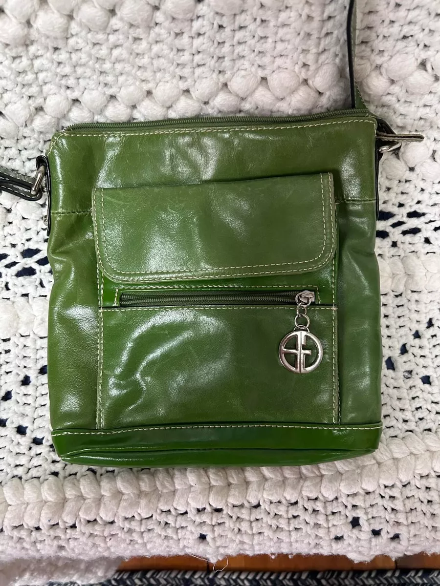 VINTAGE Giani Bernini Handbag Leather Purse Green Lots of Pockets Tote NICE