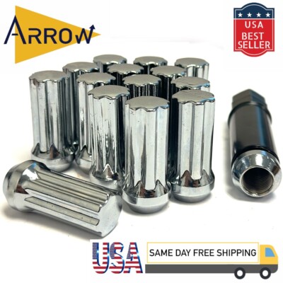 32x Chrome 2'' M14x1.5 Spline Tuner Lug Nuts and Key Fit Chevrolet Models