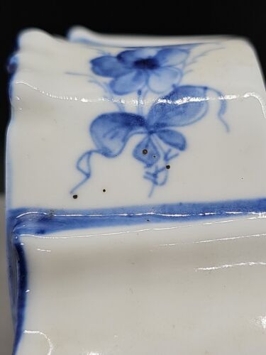 Petite 5.5" Vintage Wind Up Blue Delft Style Porcelain Case Mantle Desk Clock - Picture 9 of 15
