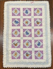 Handmade Winnie Pooh Tigger Eeyore Purple Blue Baby Crib Blanket, Approx 32x47  