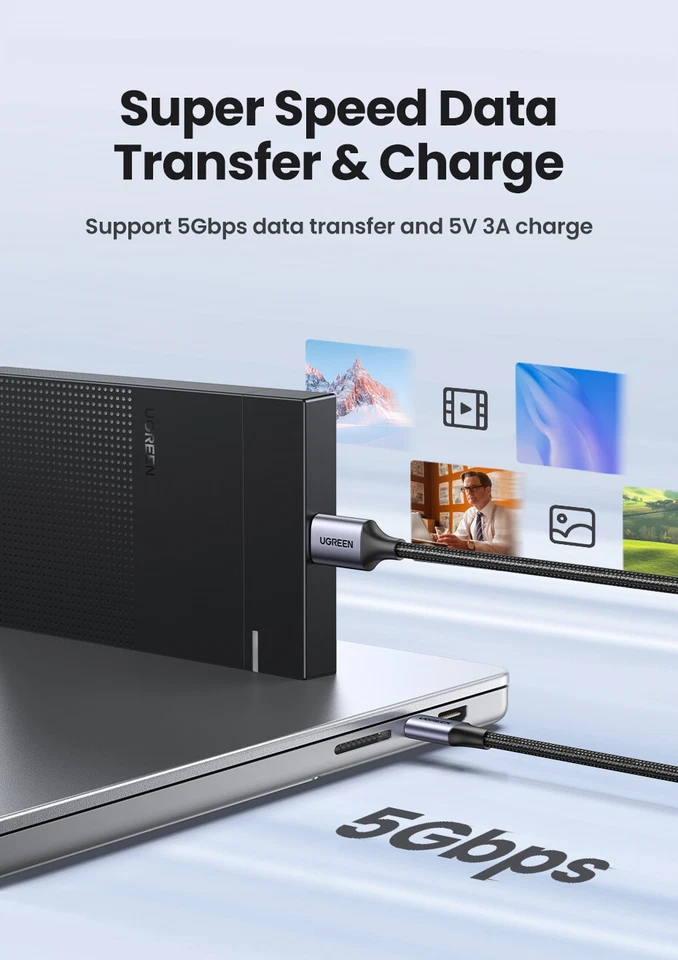 Ugreen USB C to Micro B Hard Drive Cable USB 3.0 5Gbps 3A HDD SSD. 0.5m 1m 2m 3m - Image 3 of 4