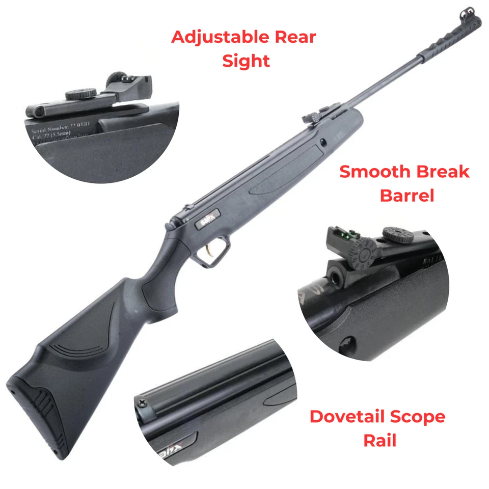Rifle de aire comprimido calibre .22 barril de ruptura accionado por resorte 700+ fps con 200 pellets redondos Foto 3 de 4