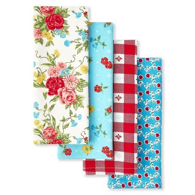 Pioneer Woman Sweet Rose Kitchen Towels Rustic Farmhouse Red Pink White 4pc Gift
