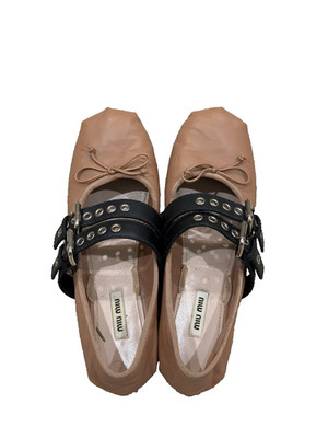 Miu Miu Nappa Double Buckle Ballerina Flats - Size 39