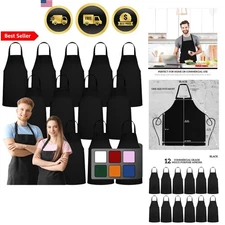 Aprons Kitchen Cooking BBQ Unisex Black No Pockets 12 Pack