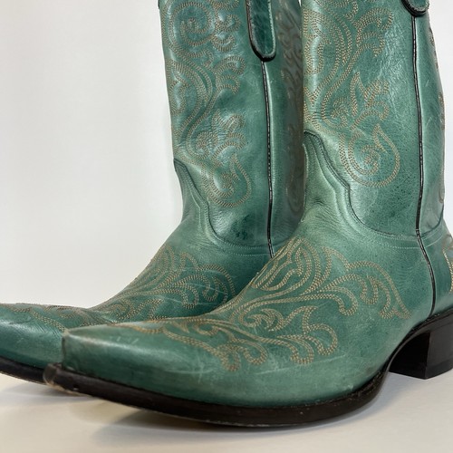 Old Gringo Yippee Kiyay Floral Embroidered Green Cowboy Western Boots Size 7B - Picture 8 of 12
