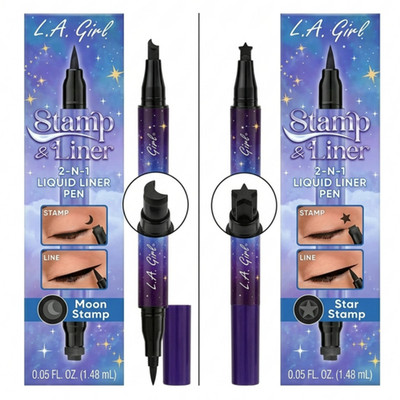 2 Pack L.A. Girl Double Ended Tattoo Pen Black Star & Moon Stamp Liner 0.05 Oz