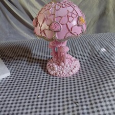 Pink Mushroom Table Lamp Faux Stained Glass Bedside Night Light Cottagecore Deco