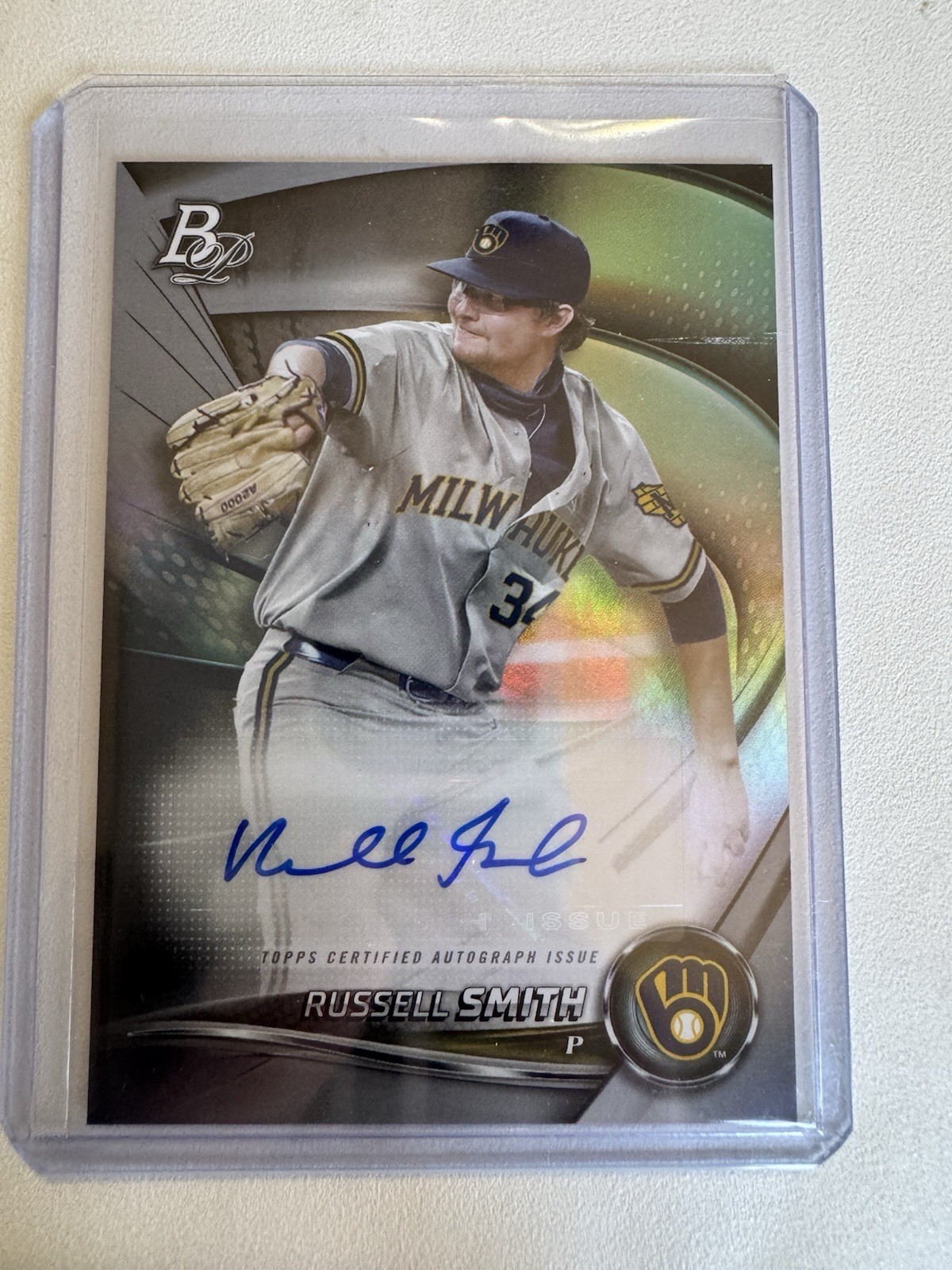 Russell Smith 2022 Bowman Platinum Prospect Auto #TOP-54 Milwaukee Brewers